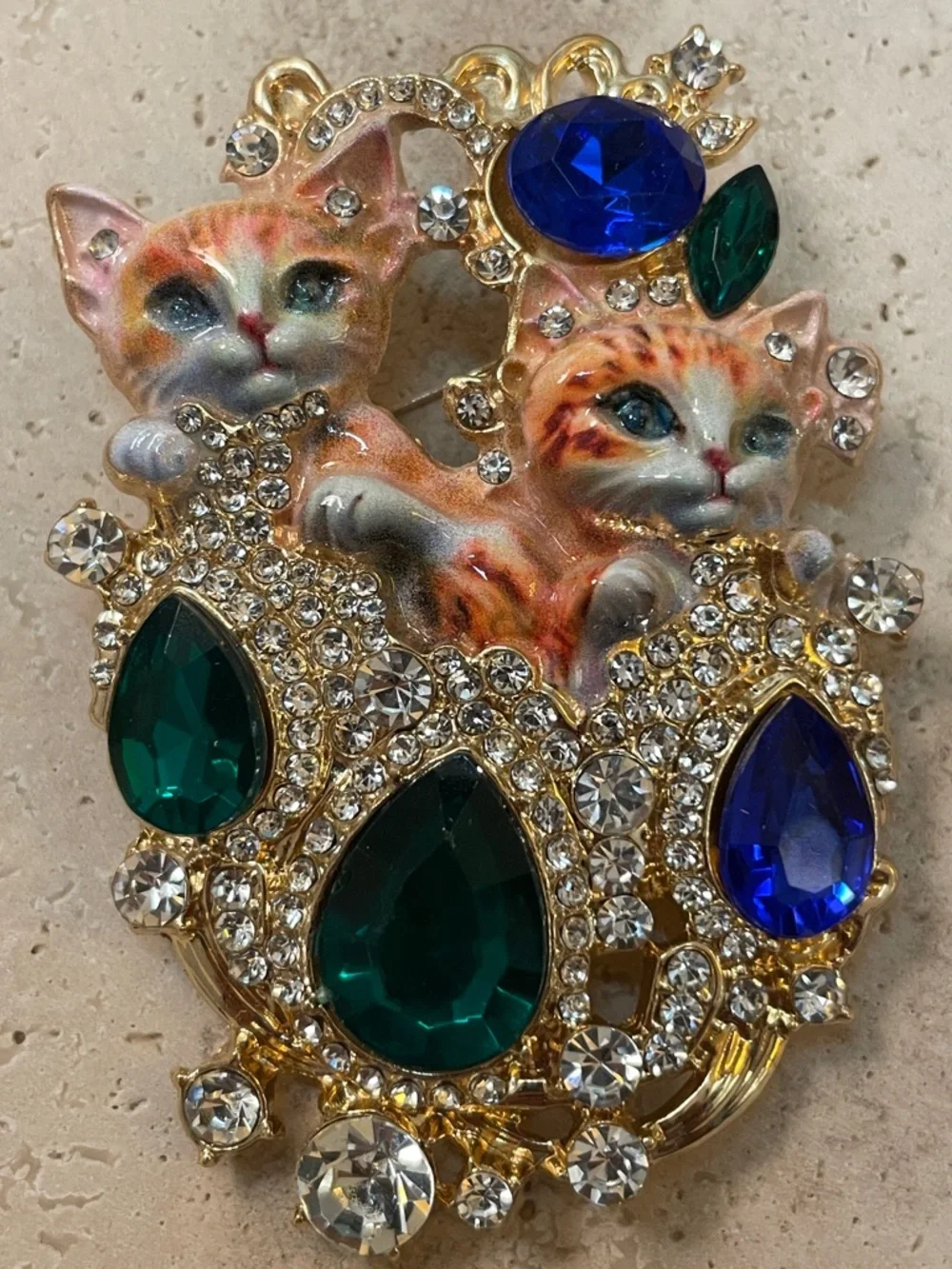 Anthropologie Cat Brooch Vintage Style Kitten Rhinestone Statement Pin Gift